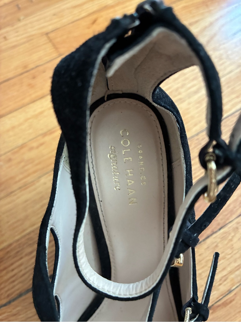 Black Suede Strappy Block Heel Sandals - Brand: Cole Haan - Picture 5 of 5
